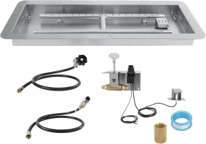 VEVOR 36 x 12 inch Drop-in Fire Pit Pan, Rectangular Stainless Steel Fire Pit Burner Kit, Propane Gas Fire Pan 150,000 BTU with H-Burner for Indoor or Outdoor Use