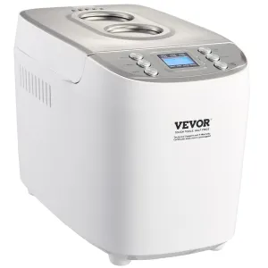 VEVOR Bread Maker, 15-in-1 3LB Dough Machine, Nonstick Ceramic Pan Automatic Breadmaker with Gluten Free Setting, Whole Wheat Bread Making, Digital, Programmable, 3 Loaf Sizes, 3 Crust Colors, White
