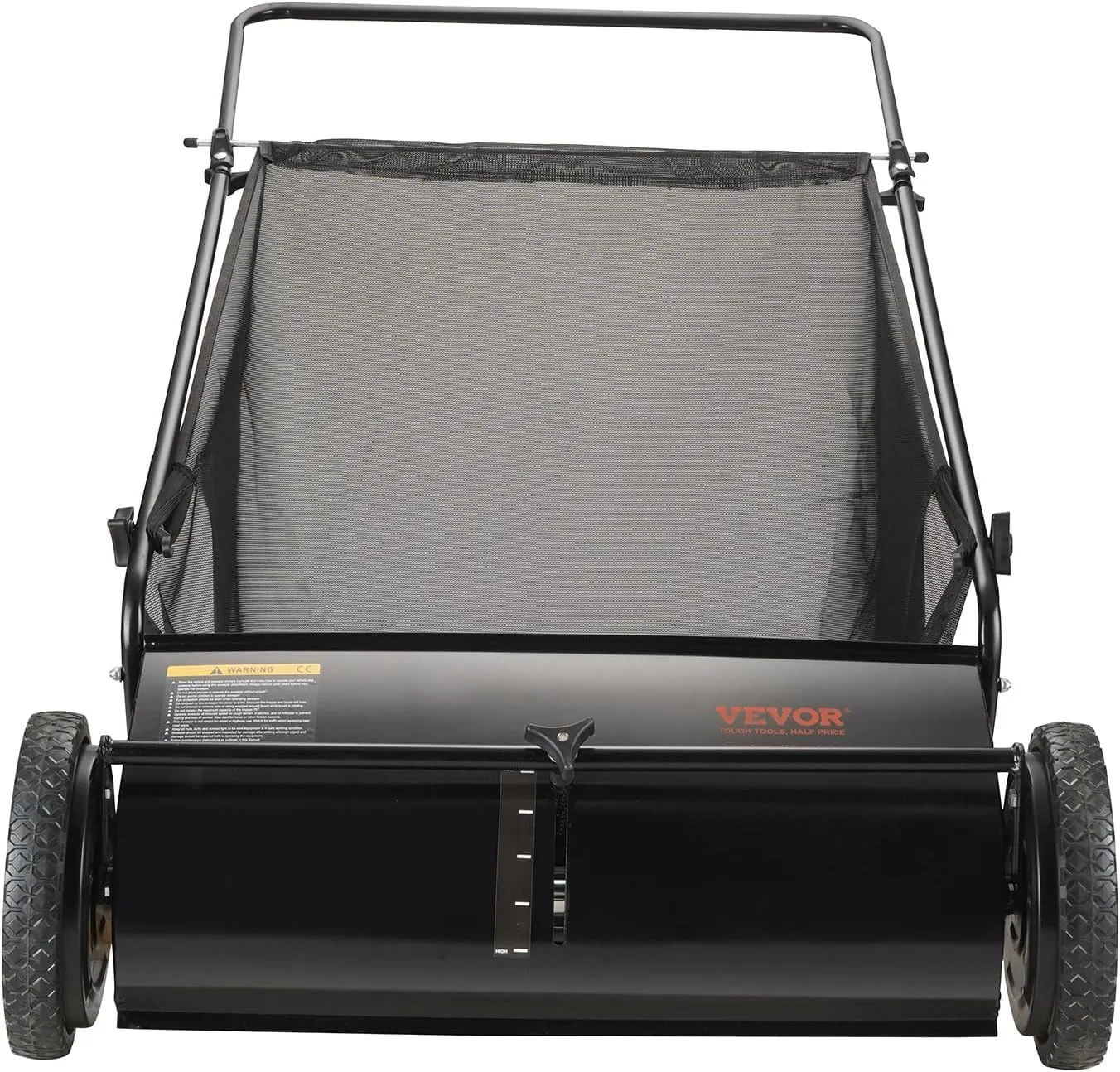 VEVOR Push Lawn Sweeper, 26 Inch Leaf & Grass Collector, Strong Rubber Wheels & Heavy Duty Thickened Steel Durable to Use with Large Capacity 7 ft³ Mesh Collection Bag, 4 Spinning Brushes