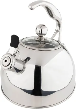 Viking 3-Ply Stainless Steel Tea Kettle, 2.6 Quart, Whistling Hot Water Tea Pot for Stovetop, Tempered Glass Lid and Ergonomic Handle, Induction Ready, Mirror Finish