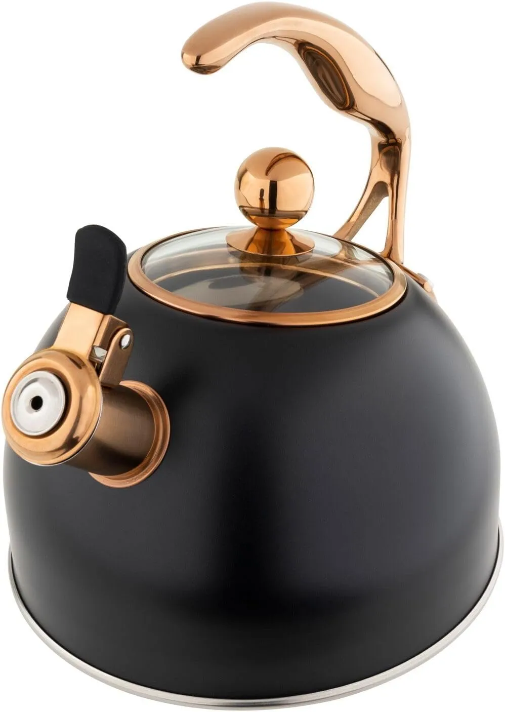 Viking 3-Ply Stainless Steel Tea Kettle, 2.6 Quart, Whistling Hot Water Tea Pot for Stovetop, Tempered Glass Lid and Ergonomic Handle, Induction Ready, Mirror Finish