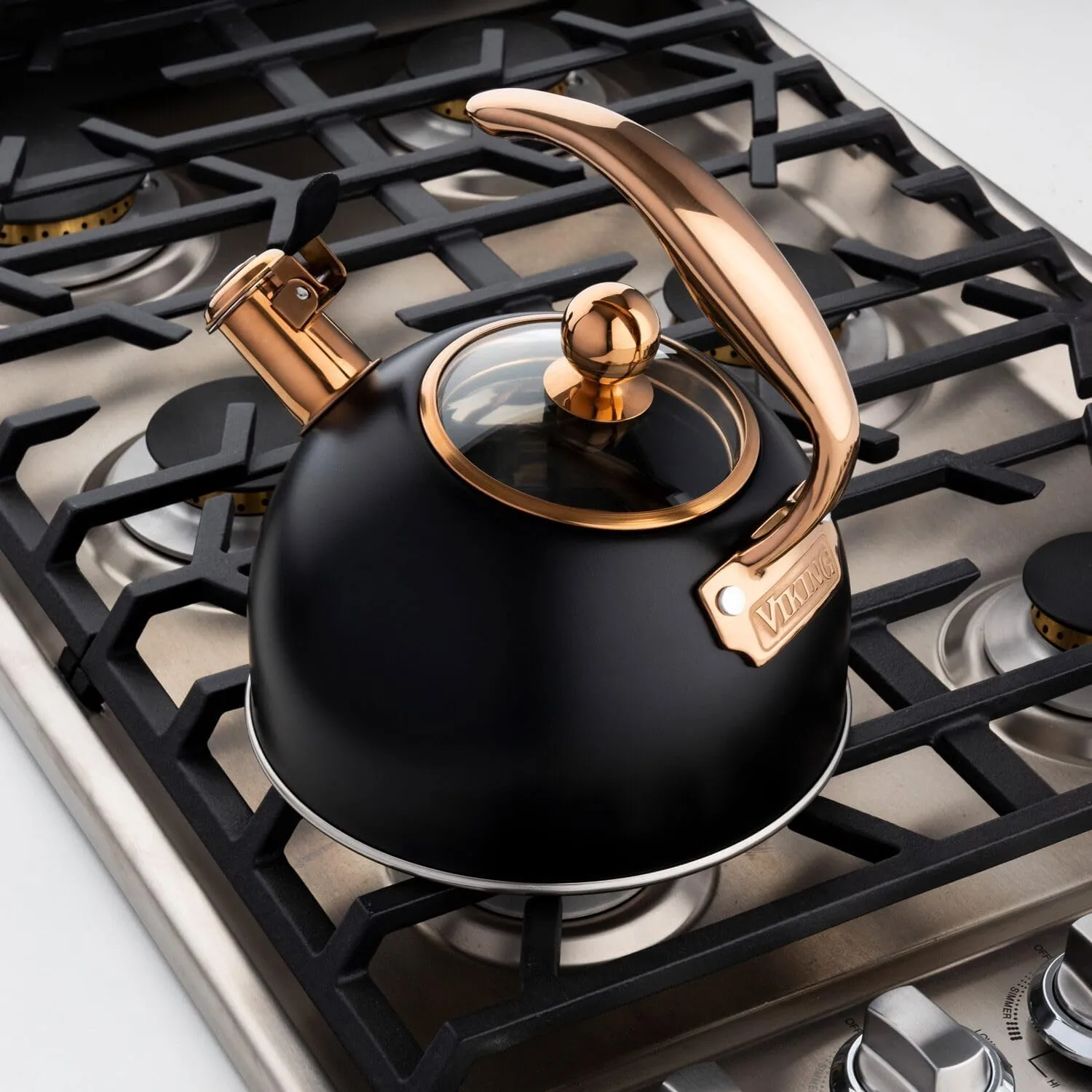 Viking 3-Ply Stainless Steel Tea Kettle, 2.6 Quart, Whistling Hot Water Tea Pot for Stovetop, Tempered Glass Lid and Ergonomic Handle, Induction Ready, Mirror Finish