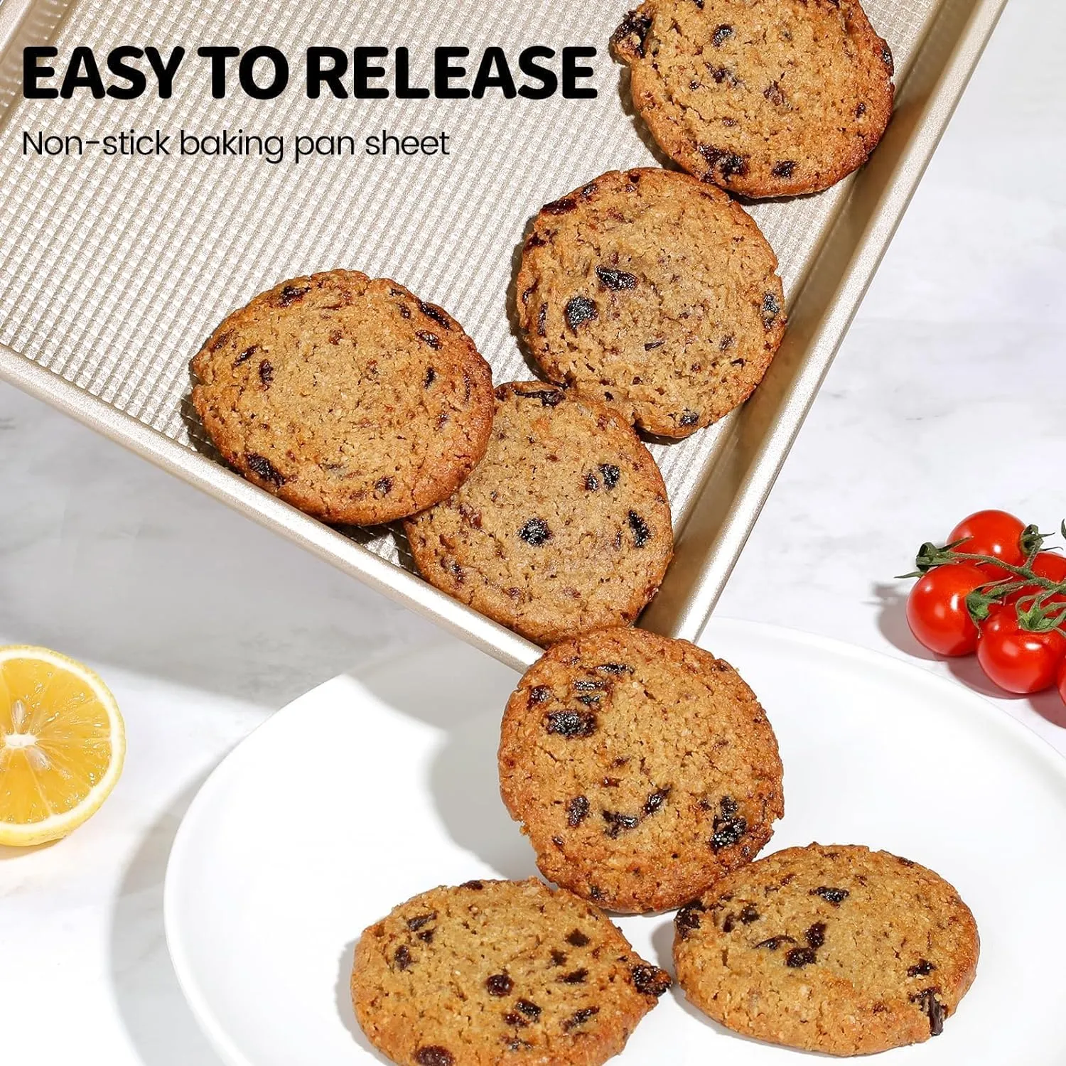 Vinino Baking Sheet Set of 3, Cookie Sheets For Baking with Square Texture Pattern, Thicker Carbon Steel Non-stick Baking Pan Half/Quarter/Jelly Roll Pans Tray for Oven
