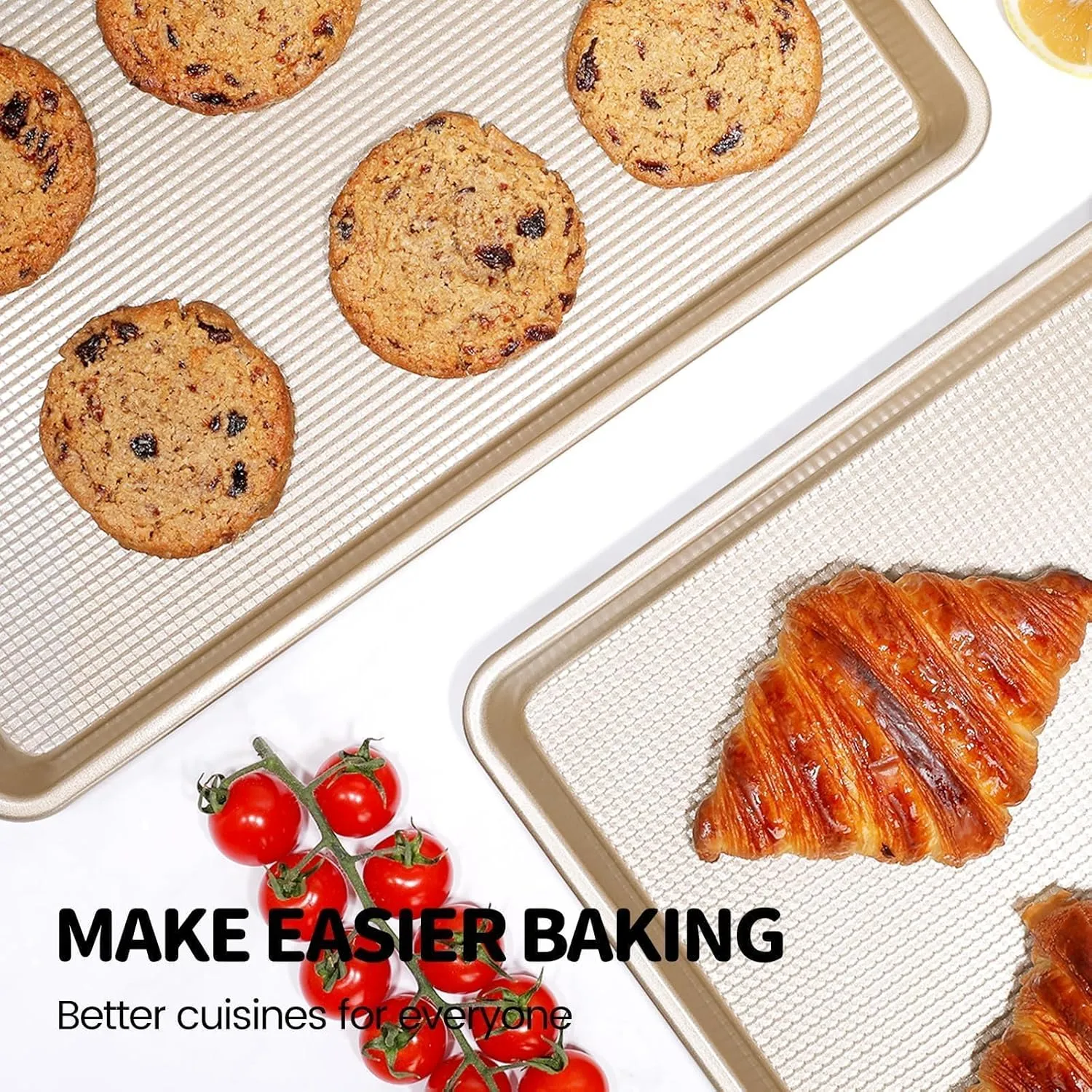Vinino Baking Sheet Set of 3, Cookie Sheets For Baking with Square Texture Pattern, Thicker Carbon Steel Non-stick Baking Pan Half/Quarter/Jelly Roll Pans Tray for Oven