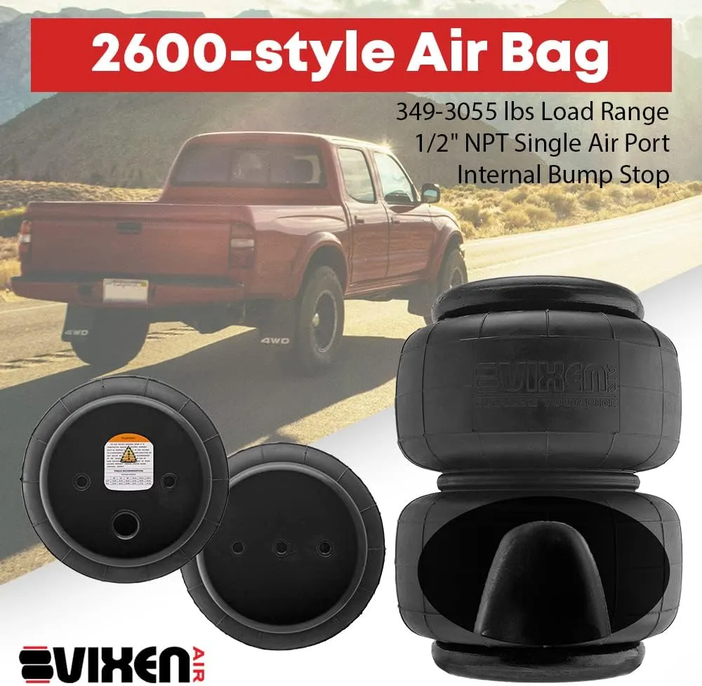 Vixen Air 1/2" NPT Single Air Port Suspension Air Spring/Air Bag with Internal Bump Stop/Jounce Bumper VXD2600S