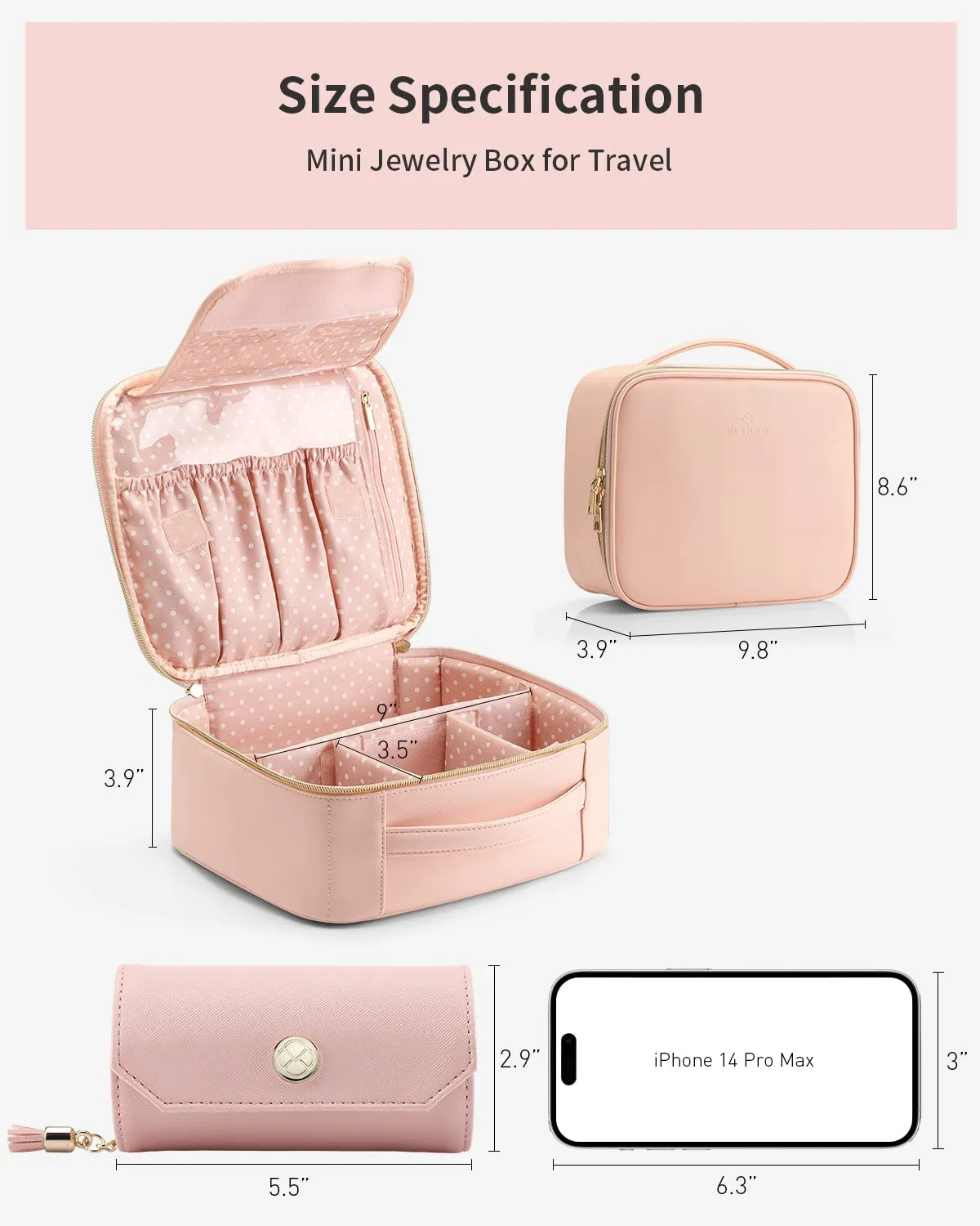 Vlando 1 Set of Makeup Bag and Jewelry Roll Bag,PU Leather Travel Bag Pink