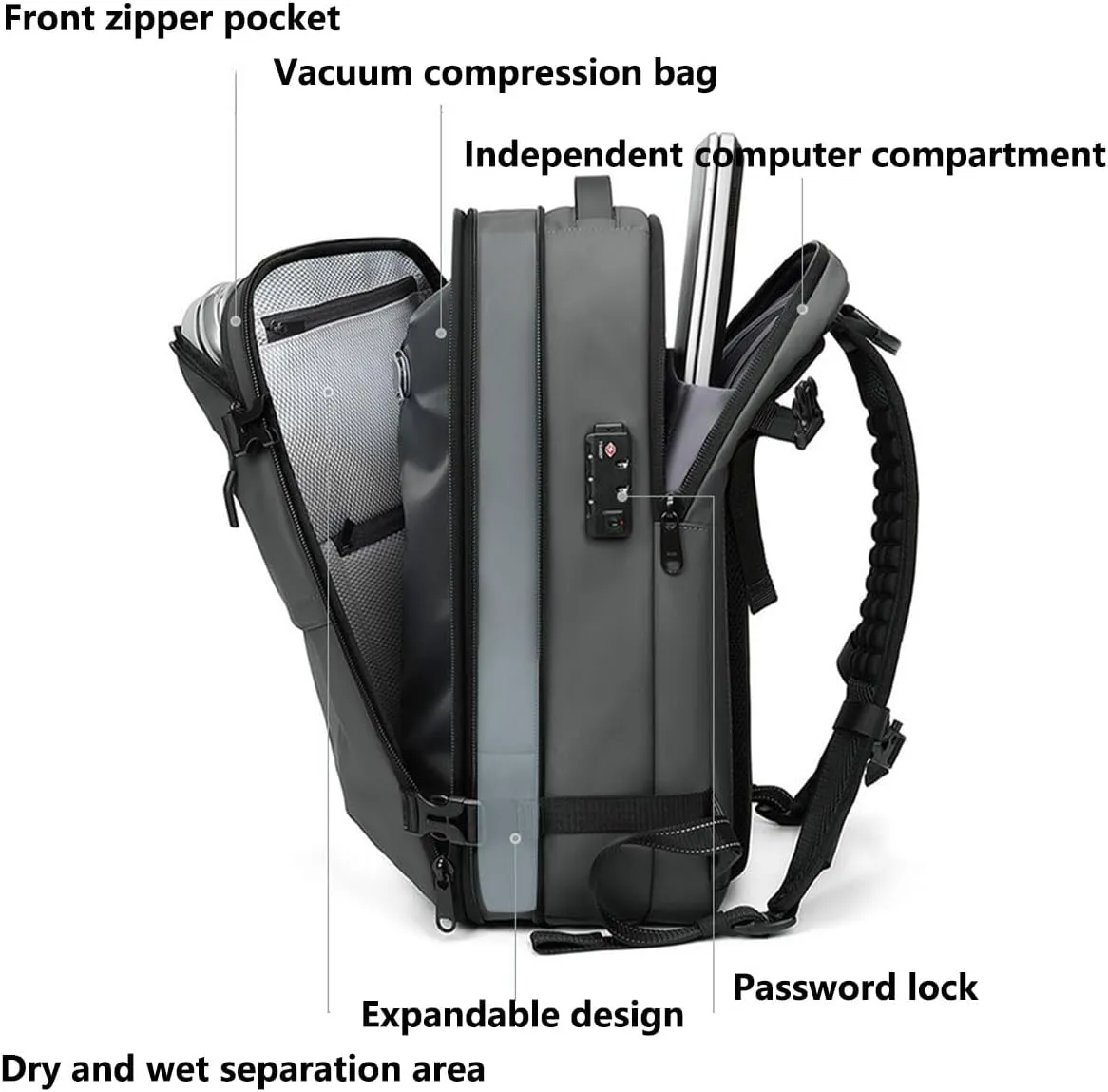 VoyageVac Backpack with Pump, Expandable Vacuum Backpack Travel Water Resistant for Hiking, Airplane, Weekend Trips (Blue, Standard)