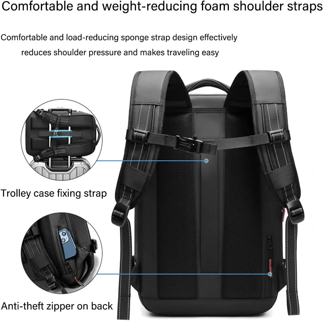 VoyageVac Backpack with Pump, Expandable Vacuum Backpack Travel Water Resistant for Hiking, Airplane, Weekend Trips (Blue, Standard)