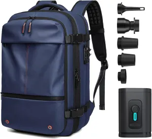 VoyageVac Backpack with Pump, Expandable Vacuum Backpack Travel Water Resistant for Hiking, Airplane, Weekend Trips (Blue, Standard)