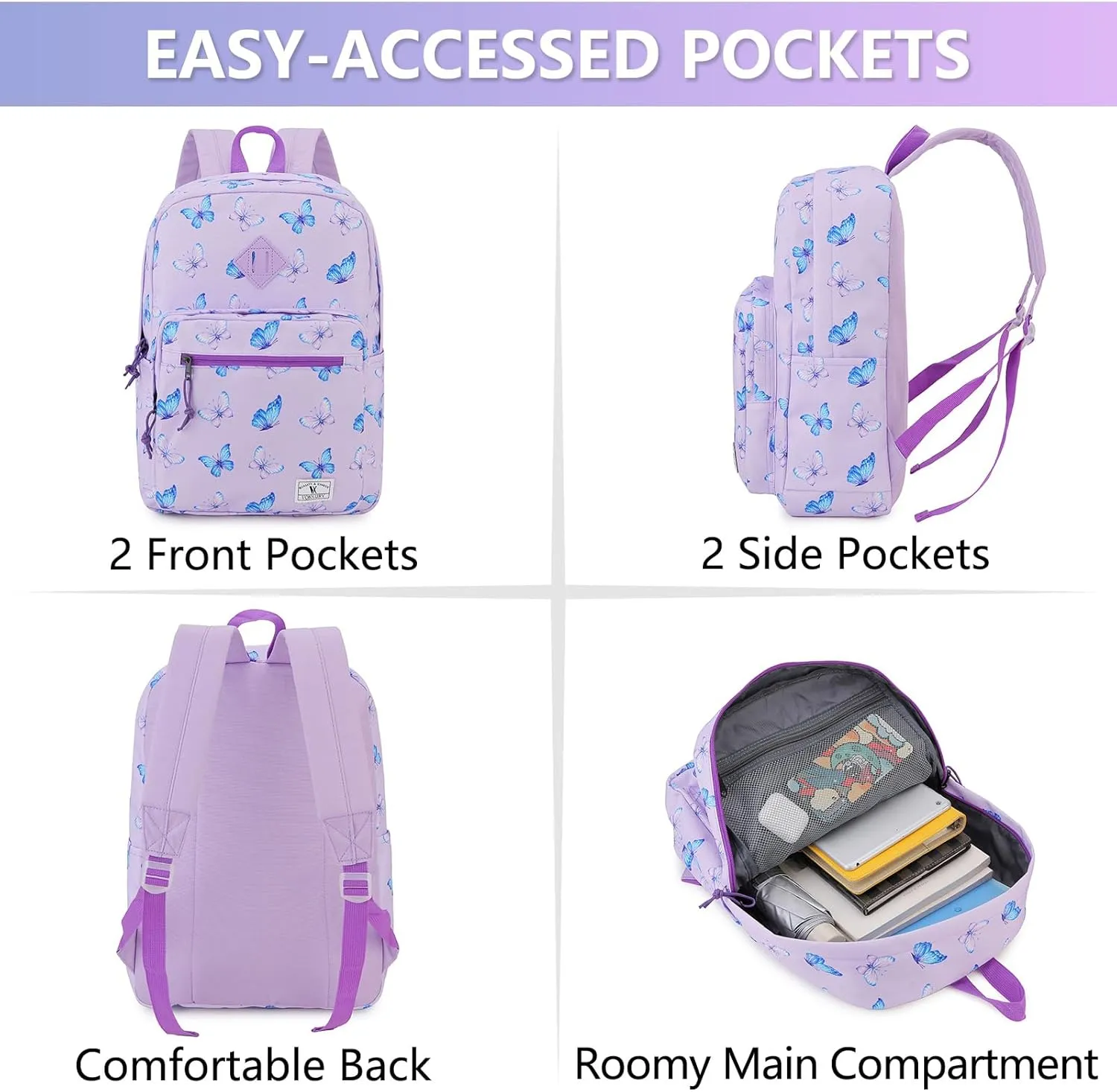 VX VONXURY School Backpack for Men Women,Lightweight Classic Basic Bookbag Simple Kids Black Backpack for College Travel