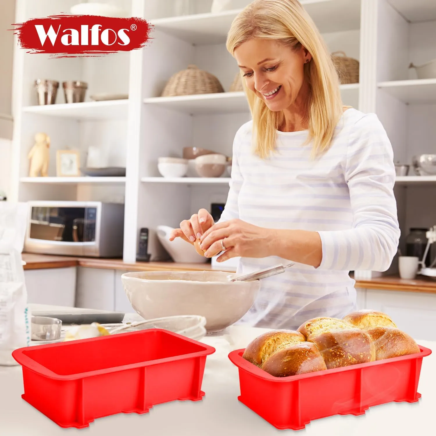 Walfos Silicone Bread Loaf Pan, 9 x 5 inch Non-Stick Silicone Loaf Pans For Baking Set of 2, Perfect For Bread, Cake, Meatloaf, Dishwasher Safe