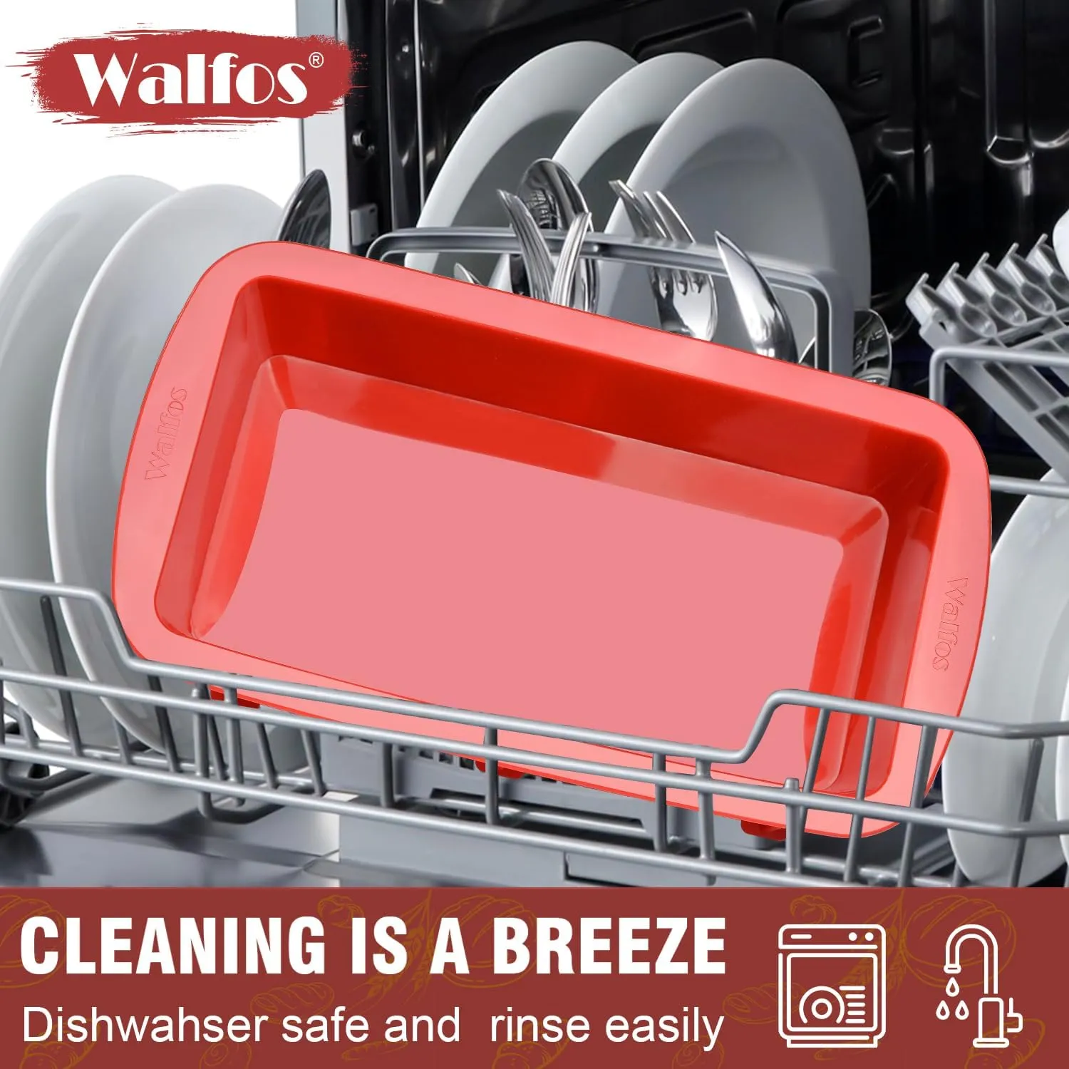 Walfos Silicone Bread Loaf Pan, 9 x 5 inch Non-Stick Silicone Loaf Pans For Baking Set of 2, Perfect For Bread, Cake, Meatloaf, Dishwasher Safe