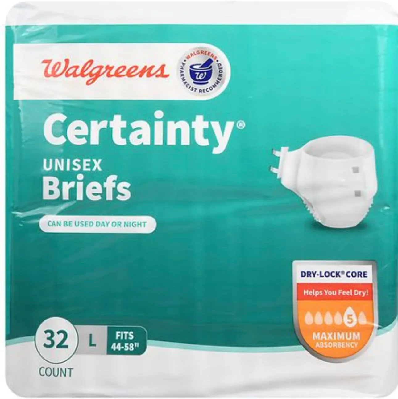 Walgreens Certainty Unisex Briefs Maximum Absorbency Large 32ea, Blue