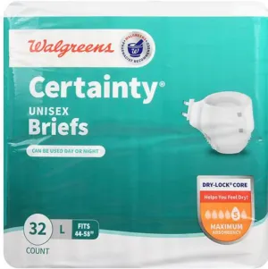 Walgreens Certainty Unisex Briefs Maximum Absorbency Large 32ea, Blue