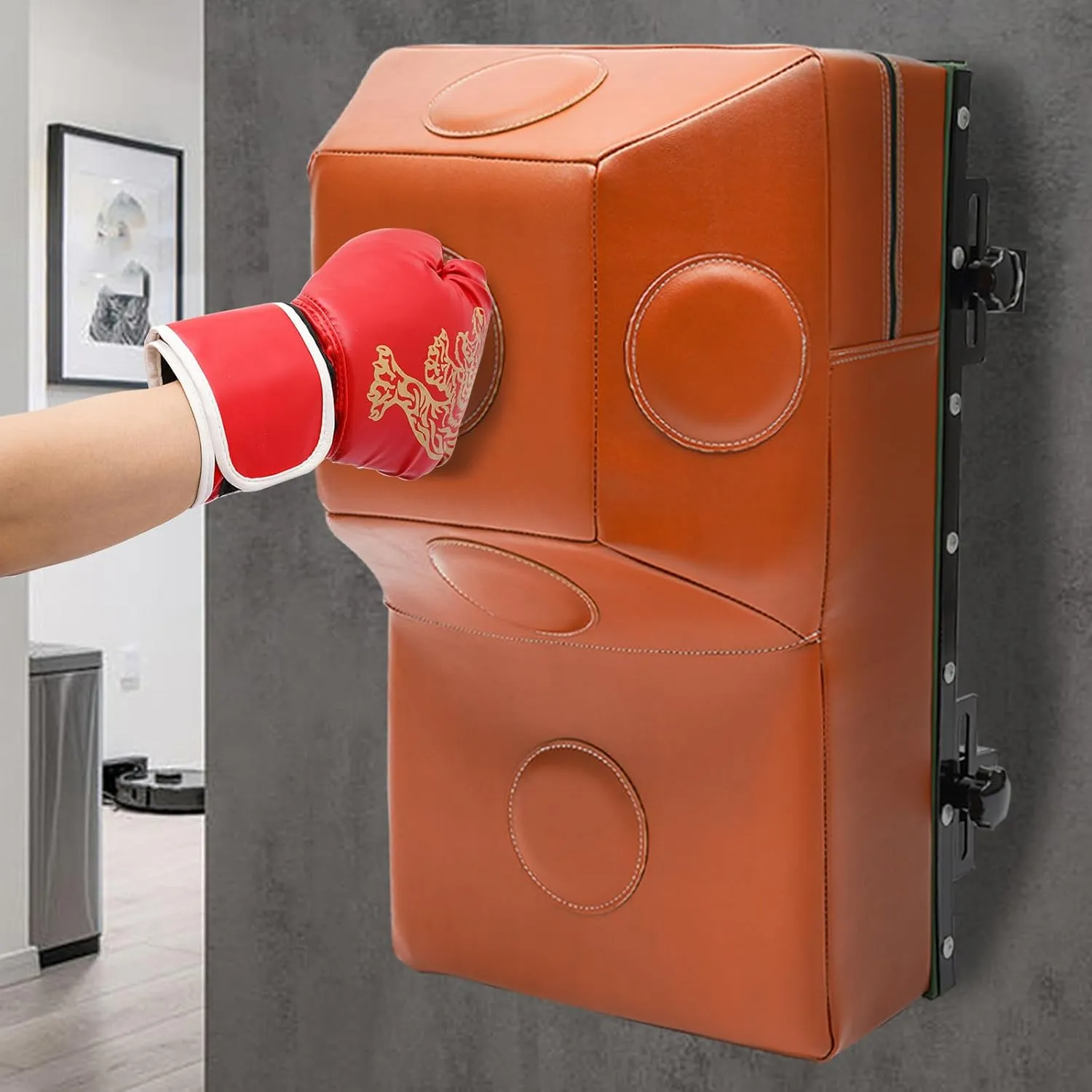 Wall Mounted Uppercut Boxing Bag Boxing - Training Punching Target - Heavy Punching Bag for Adults for Bedroom/Living Room/Gym (Black & Brown & Yellow)
