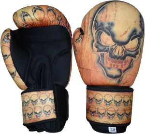Washable Light Orange Boxing Bag Gloves with Imprint Skull 10oz