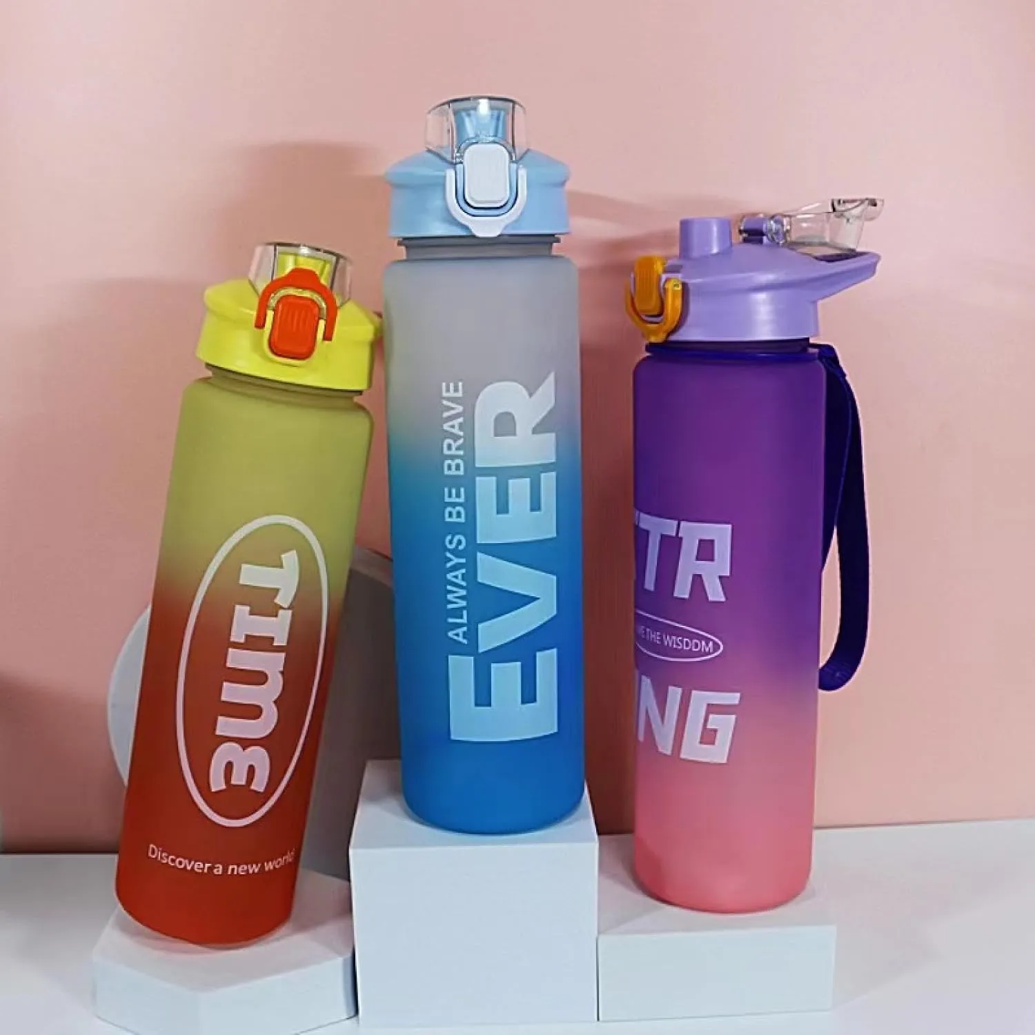 Water Cup, Large Capacity Sports Outdoor Fitness Gradient Kettle, Straw Space Cup, Plastic Kettle, 1000ML, pink, white