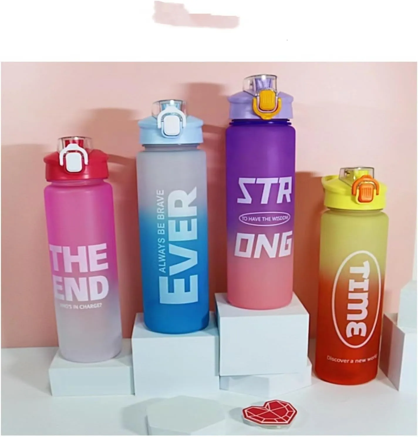 Water Cup, Large Capacity Sports Outdoor Fitness Gradient Kettle, Straw Space Cup, Plastic Kettle, 1000ML, pink, white