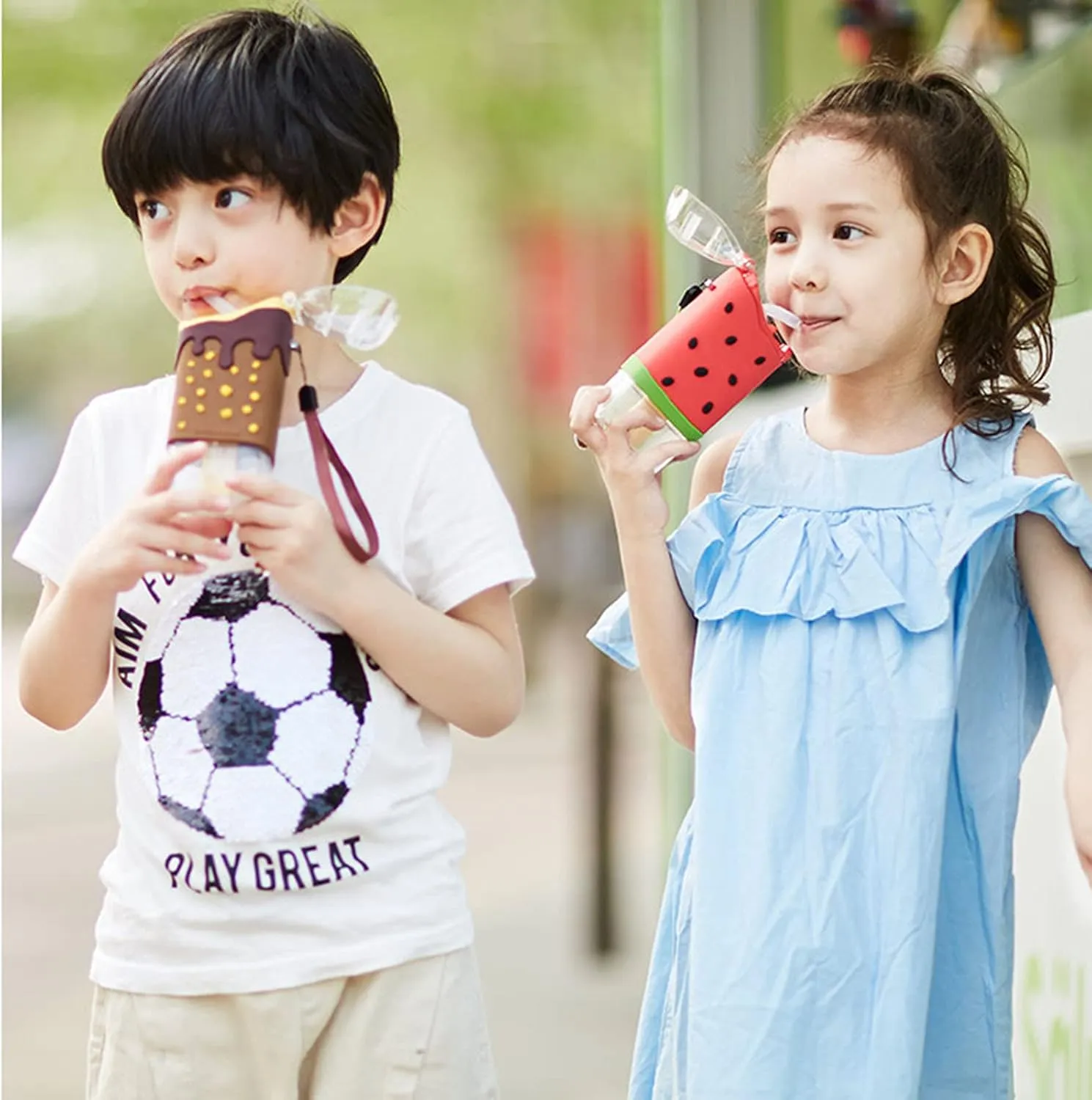 Water Cup,Kids Water Cups,Water Cup with Straw and Lid,Suitable for Children's Silicone Shell, Drop Resistance, Heat Insulation, Non-Slip Kettle