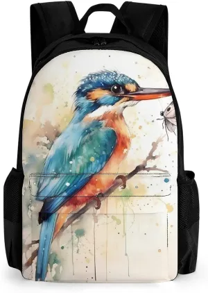 Watercolor Bird Butterfly Casual Backpack Lightweight Shoulders Bag Laptop Daypacks with Side Pocket for Workplace Travel