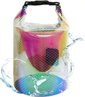 Waterproof Bucket Bag 10L Iridescent Roll Top Portable Dry Storage Backpack for Swimming Boating Kayaking Drifting and Beach