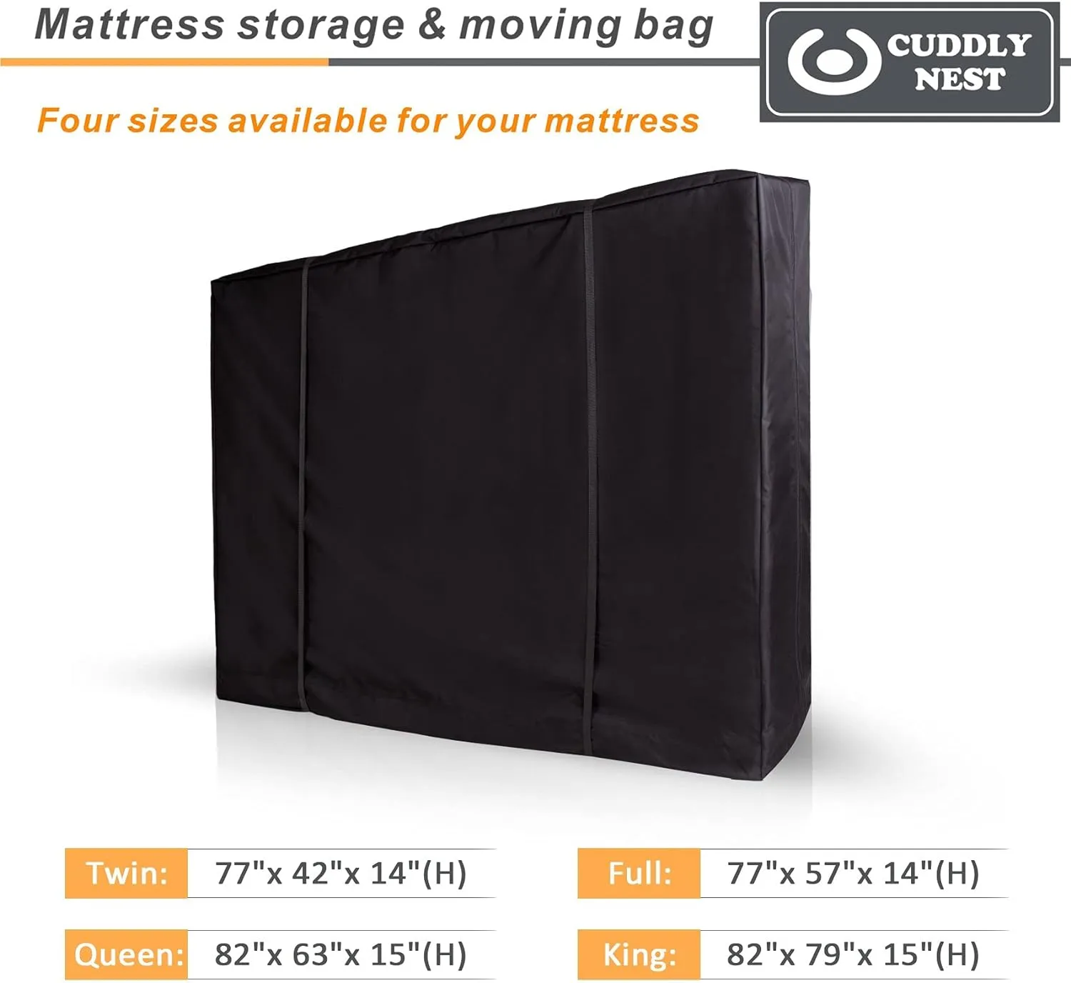 Waterproof Canvas Mattress Storage Bag for Moving and Storage – Reusable Heavy Duty Mattress Bag with Zipper and Lifting & Moving Straps(Black, Queen)
