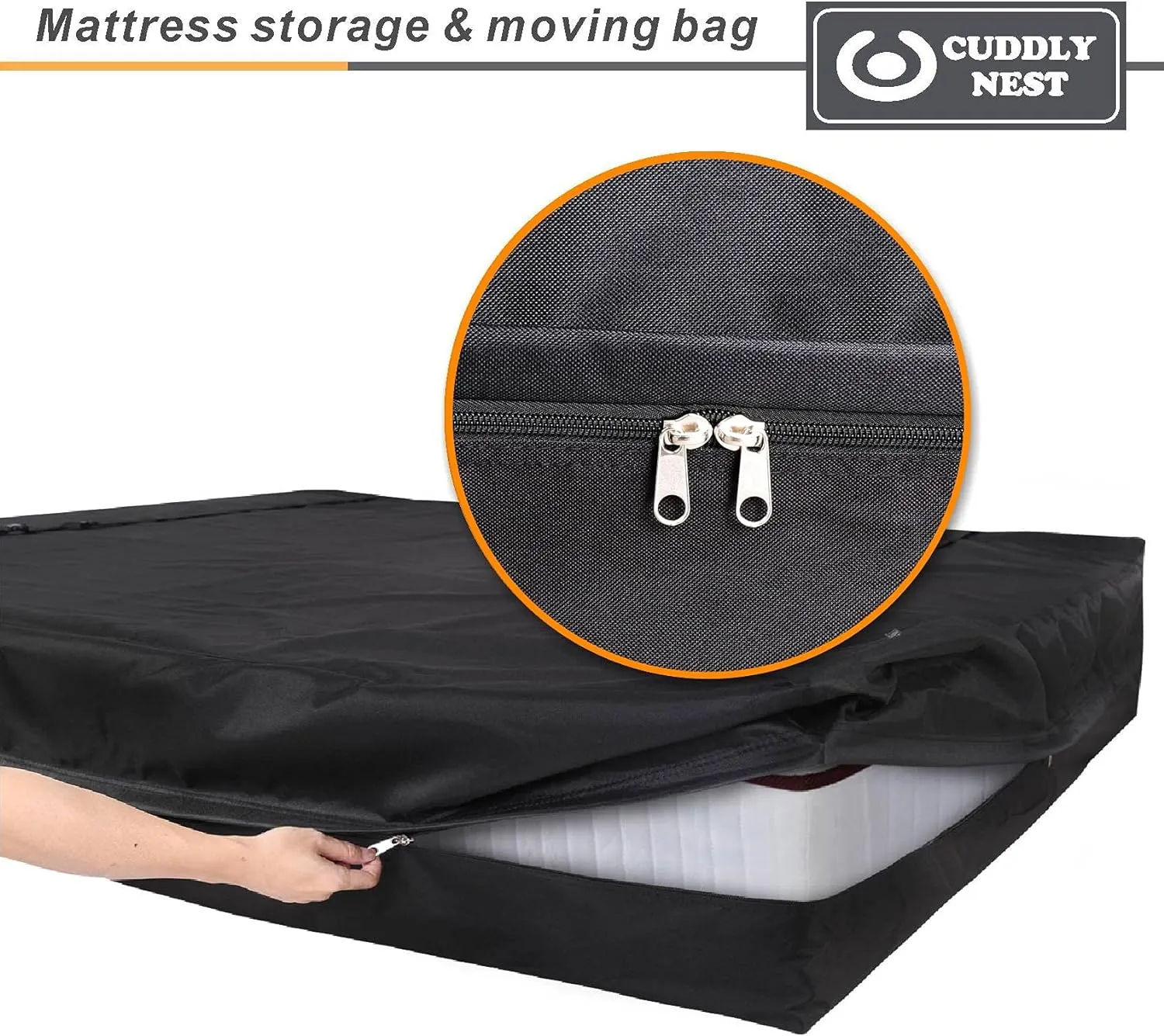 Waterproof Canvas Mattress Storage Bag for Moving and Storage – Reusable Heavy Duty Mattress Bag with Zipper and Lifting & Moving Straps(Black, Queen)