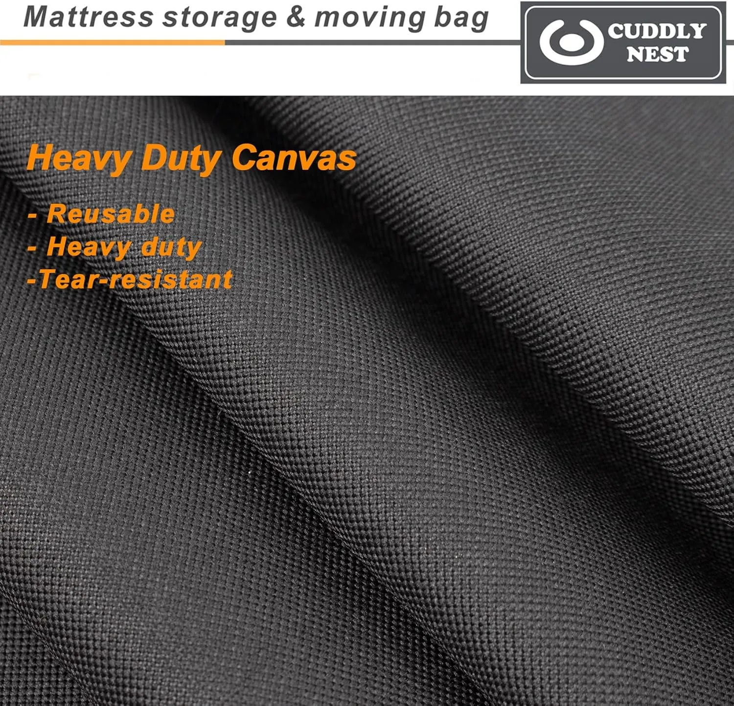 Waterproof Canvas Mattress Storage Bag for Moving and Storage – Reusable Heavy Duty Mattress Bag with Zipper and Lifting & Moving Straps(Black, Queen)