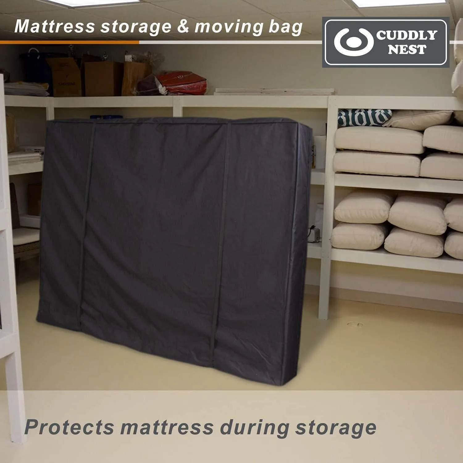 Waterproof Canvas Mattress Storage Bag for Moving and Storage – Reusable Heavy Duty Mattress Bag with Zipper and Lifting & Moving Straps(Black, Queen)