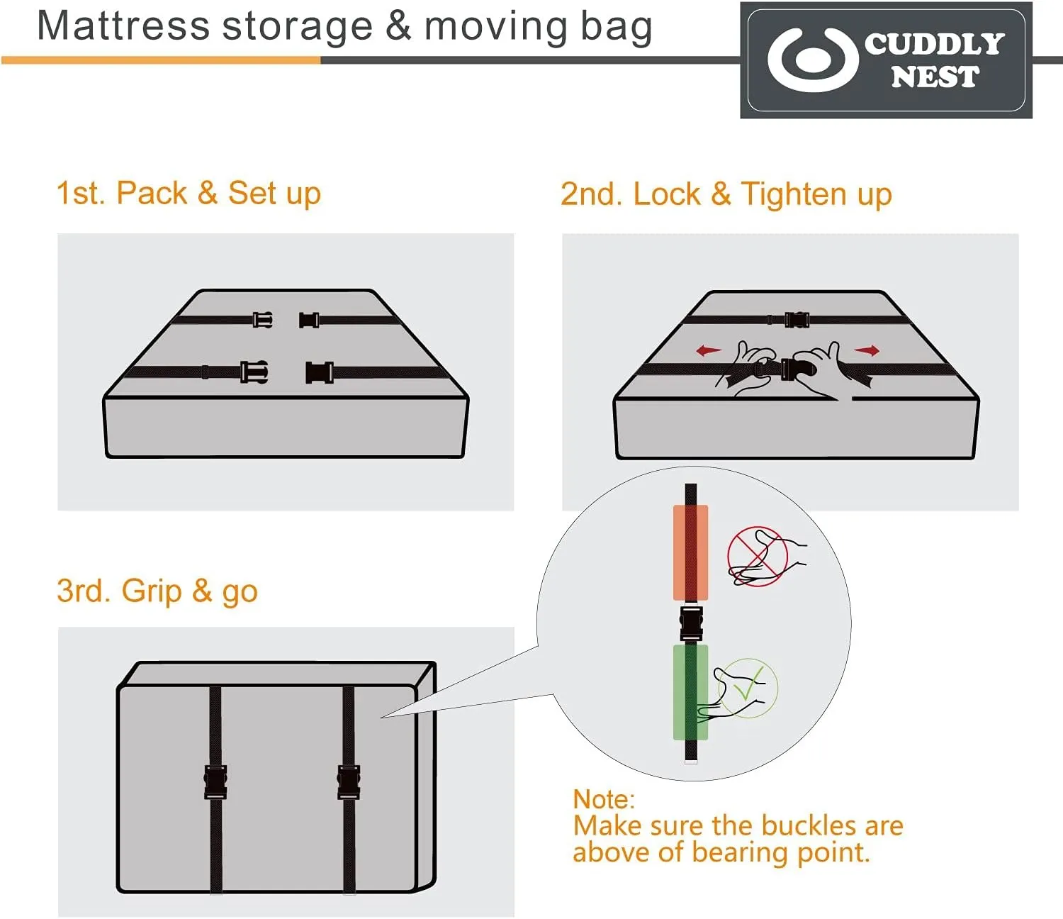 Waterproof Canvas Mattress Storage Bag for Moving and Storage – Reusable Heavy Duty Mattress Bag with Zipper and Lifting & Moving Straps(Black, Queen)