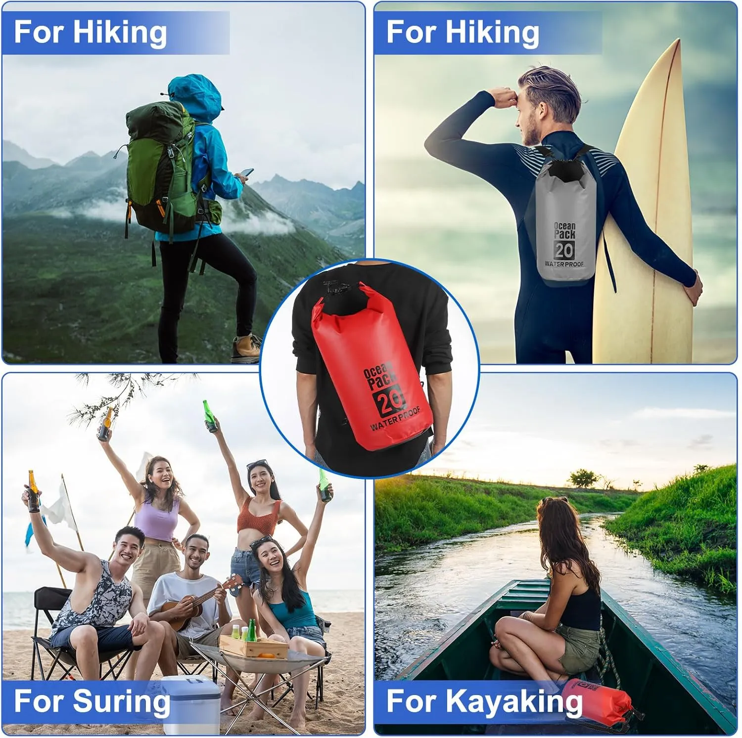 Waterproof Dry Bag, 10L Fit for Women Men Water Proof Bags Lightweight Dry Storage Floating Backpack with Whistle for Travel Backpacking Boating Kayaking Camping (Orange)