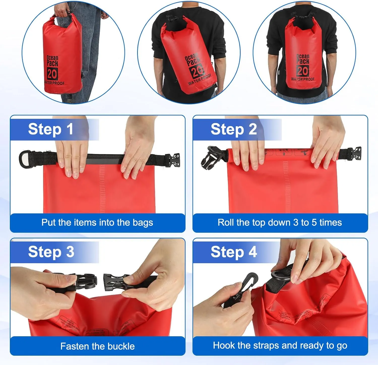 Waterproof Dry Bag, 10L Fit for Women Men Water Proof Bags Lightweight Dry Storage Floating Backpack with Whistle for Travel Backpacking Boating Kayaking Camping (Orange)