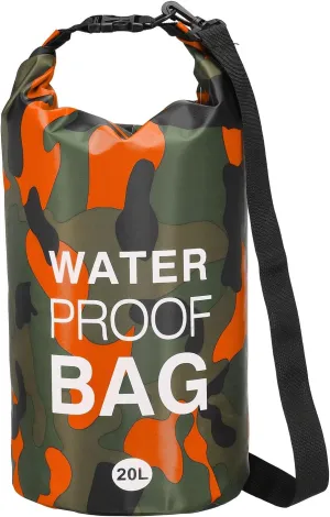 Waterproof Dry Bag, 20L Fit for Women Men Water Proof Bags Lightweight Dry Storage Floating Backpack with Whistle for Travel Boating Kayaking (Orange Camouflage)