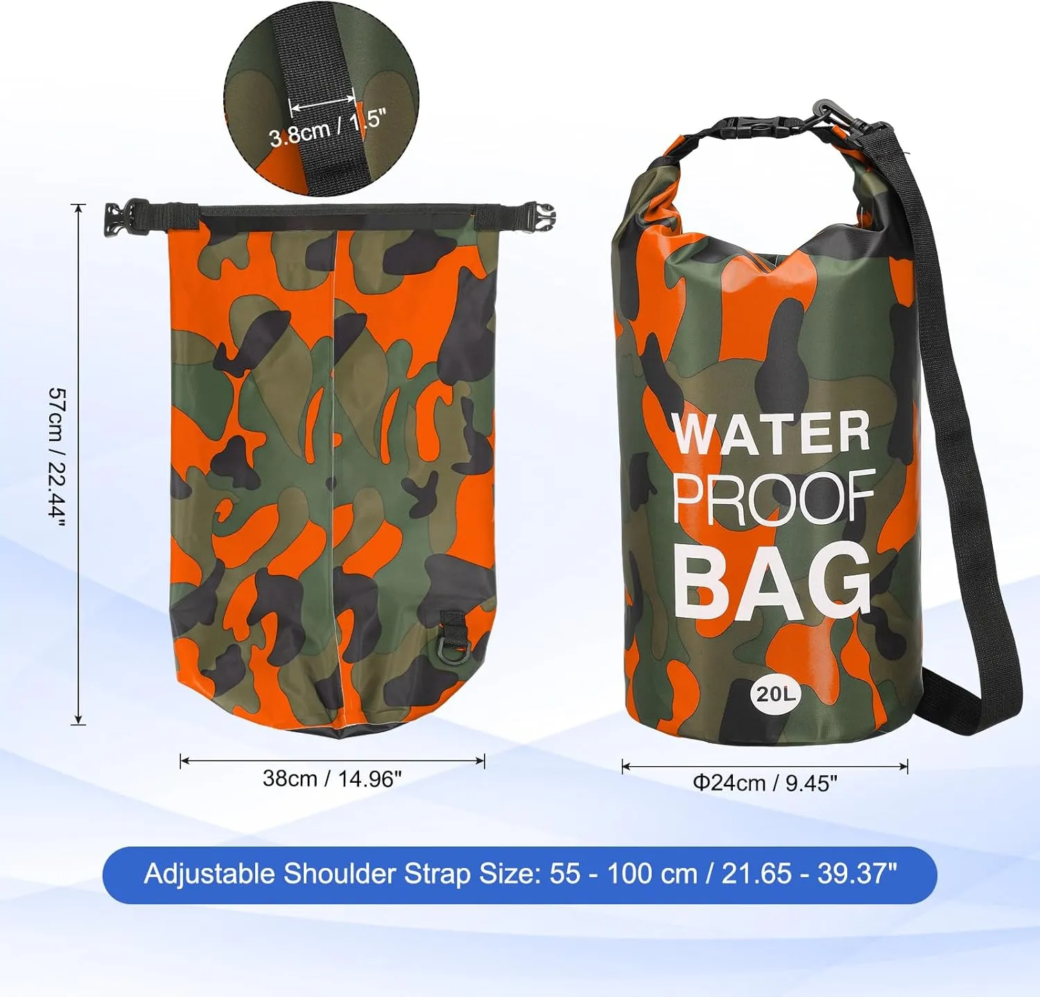 Waterproof Dry Bag, 20L Fit for Women Men Water Proof Bags Lightweight Dry Storage Floating Backpack with Whistle for Travel Boating Kayaking (Orange Camouflage)