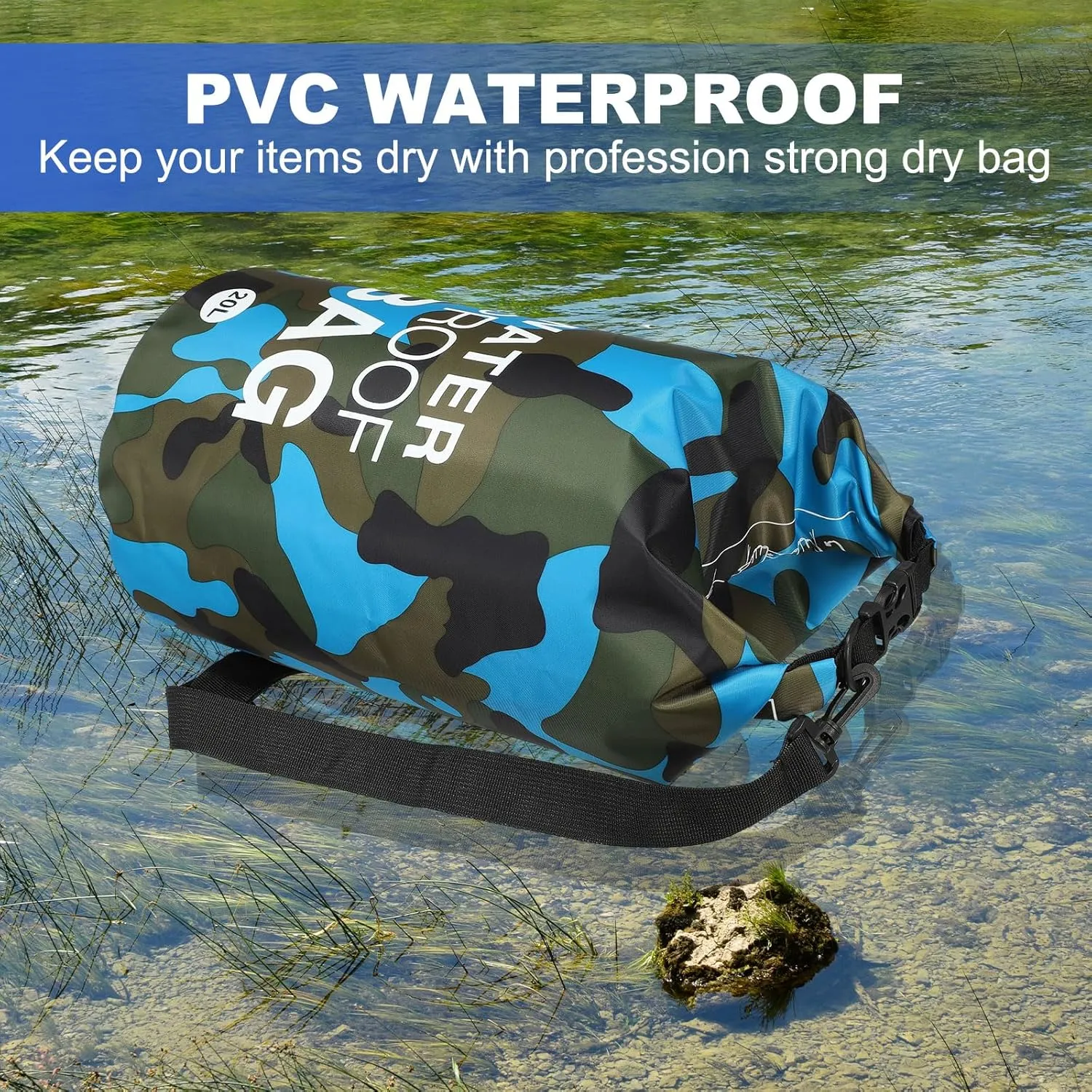 Waterproof Dry Bag, 20L Fit for Women Men Water Proof Bags Lightweight Dry Storage Floating Backpack with Whistle for Travel Boating Kayaking (Orange Camouflage)