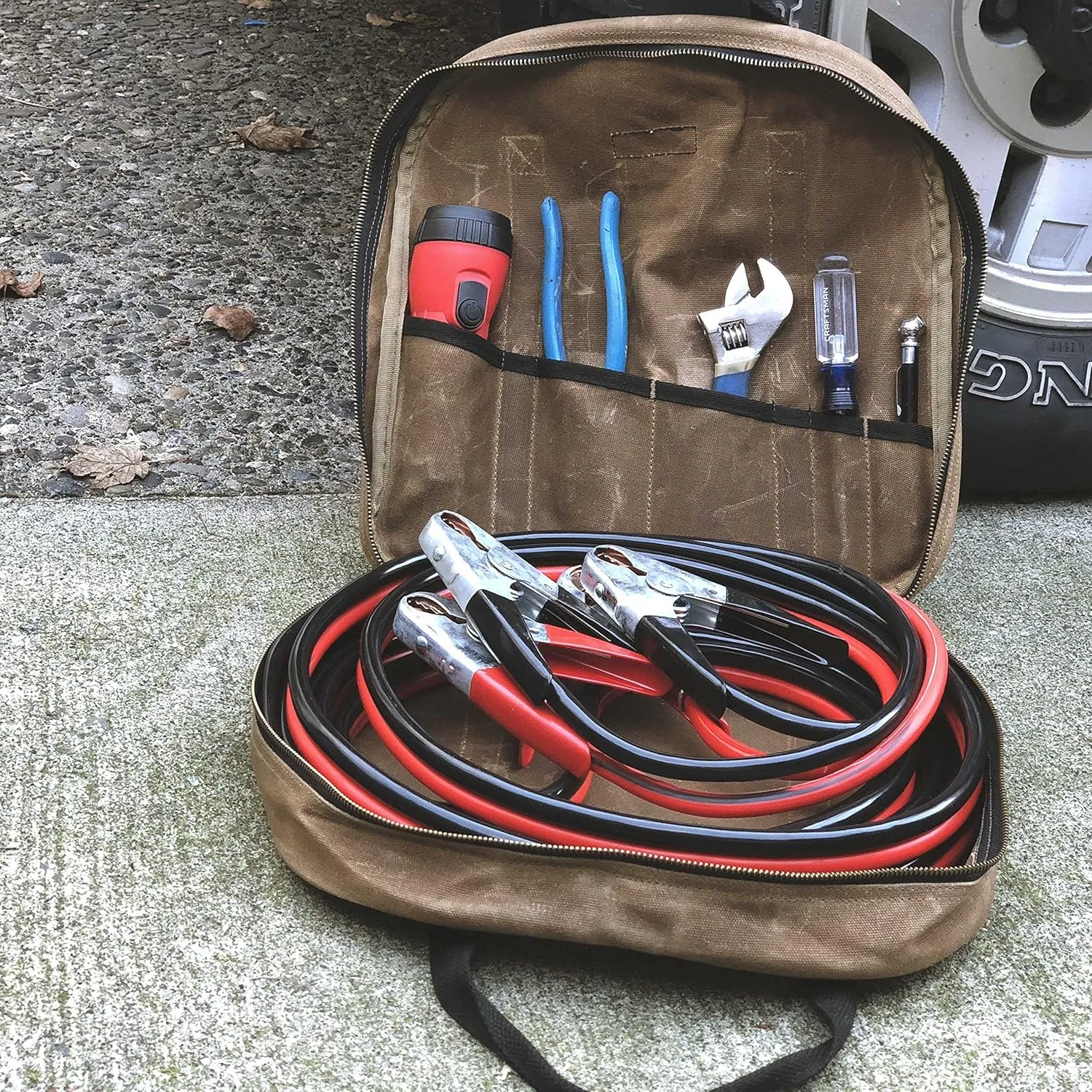 Waxed Canvas Cable Bag For Jumper Cables, EV Charging Cables, Tow Straps and More