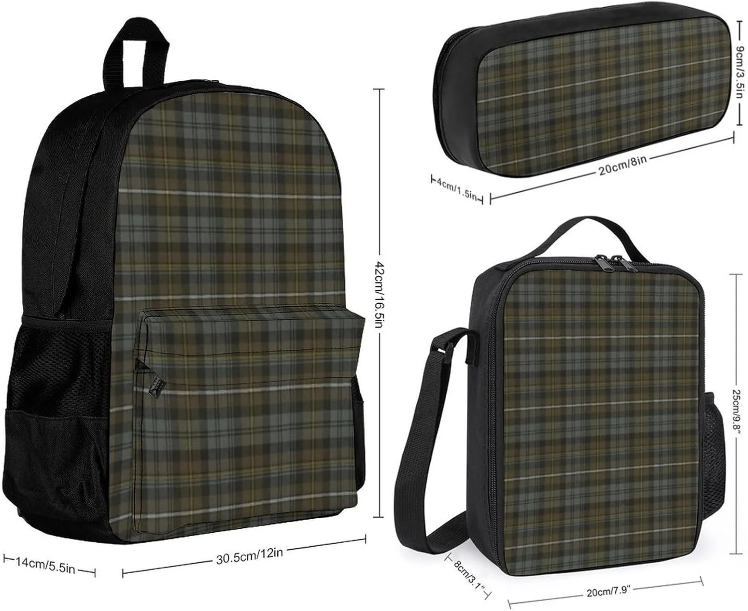 Weathered Scottish Lightweight Pocket Backpack Crossbody Lunch Bag Set Unisex