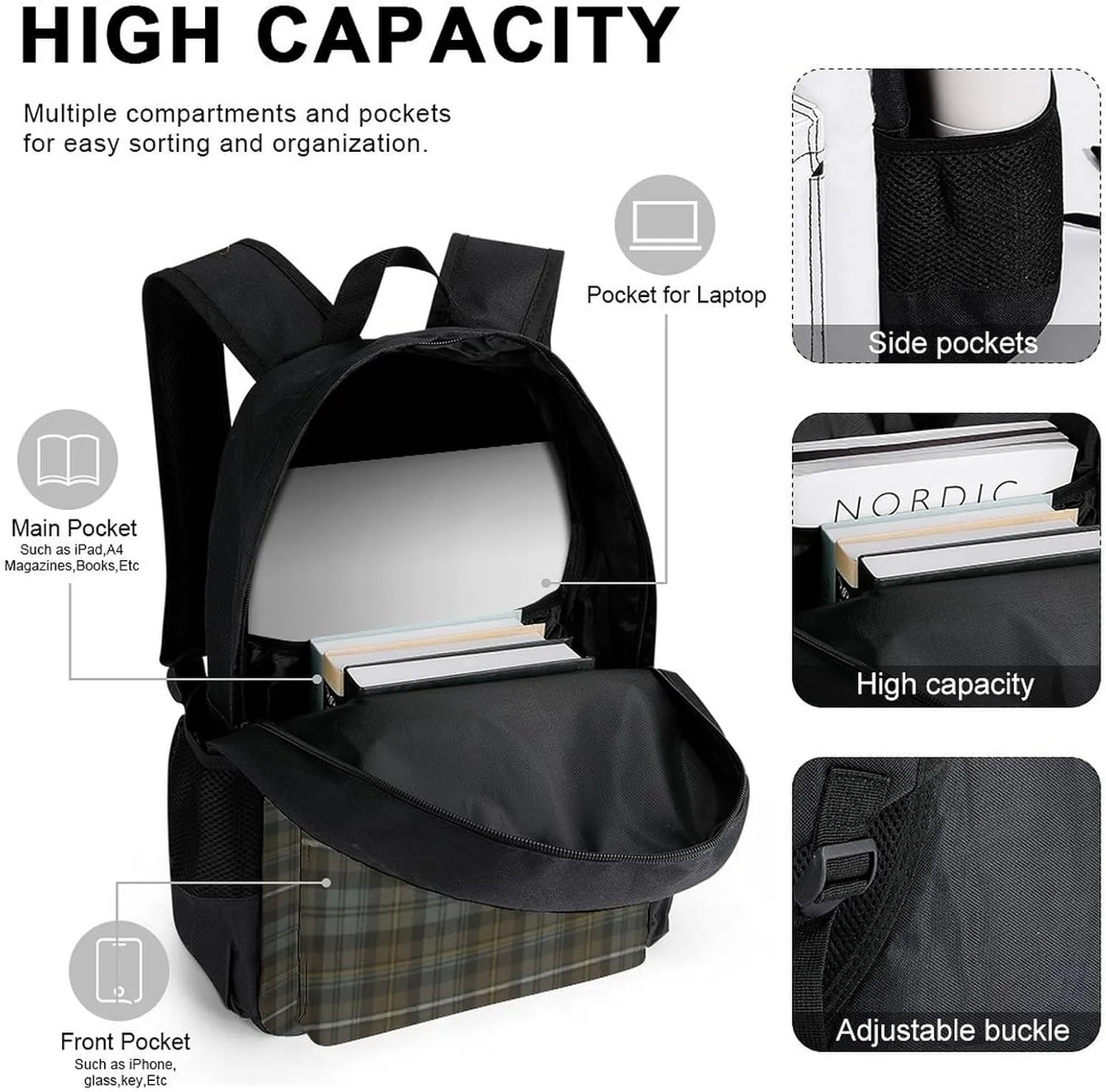 Weathered Scottish Lightweight Pocket Backpack Crossbody Lunch Bag Set Unisex