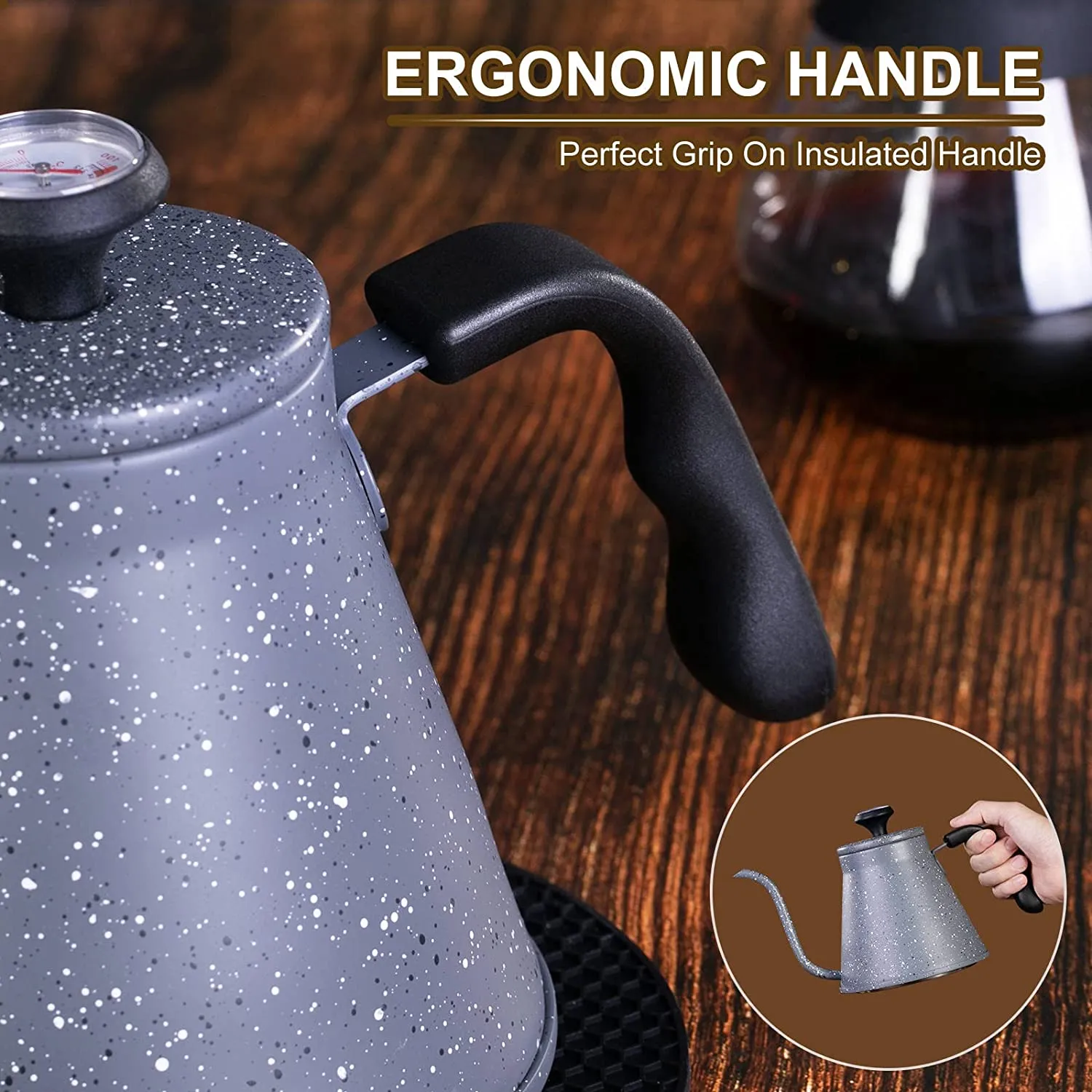 WENEGG Gooseneck Kettle for All Stovetops - 40oz/1.2L Coffee Kettle with Optimal Spout and Built-In Thermometer Pour Over Kettle with Premium Food Grade Stainless Steel for Health Protection