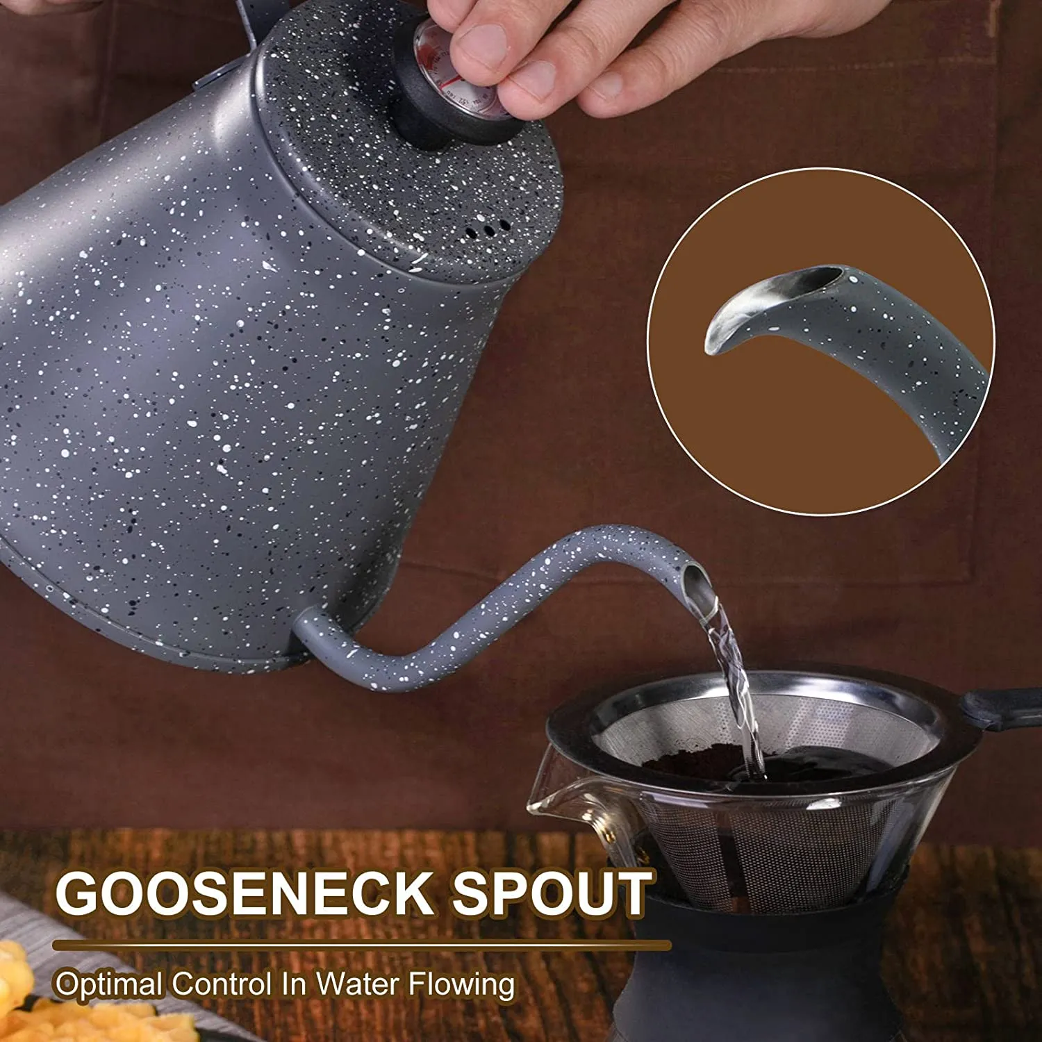 WENEGG Gooseneck Kettle for All Stovetops - 40oz/1.2L Coffee Kettle with Optimal Spout and Built-In Thermometer Pour Over Kettle with Premium Food Grade Stainless Steel for Health Protection