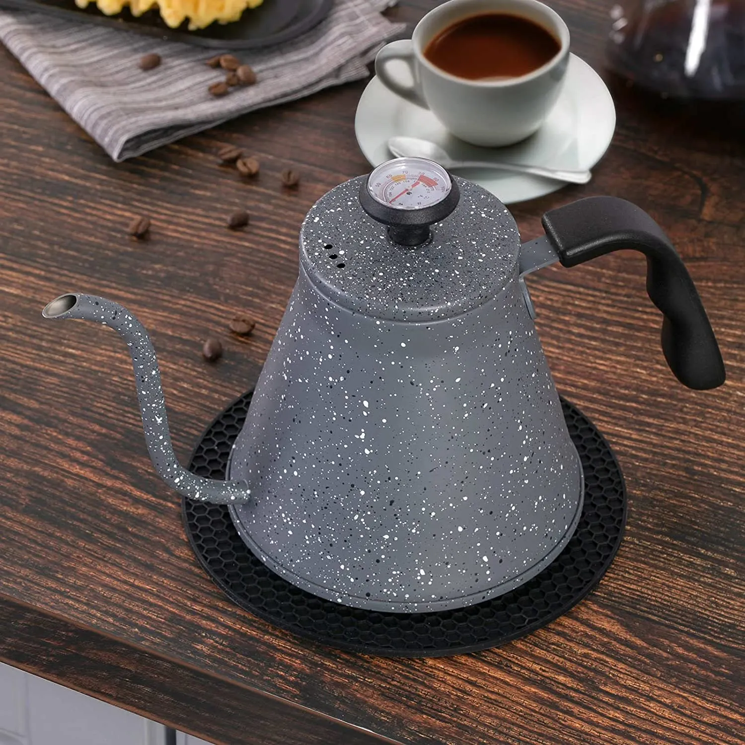 WENEGG Gooseneck Kettle for All Stovetops - 40oz/1.2L Coffee Kettle with Optimal Spout and Built-In Thermometer Pour Over Kettle with Premium Food Grade Stainless Steel for Health Protection