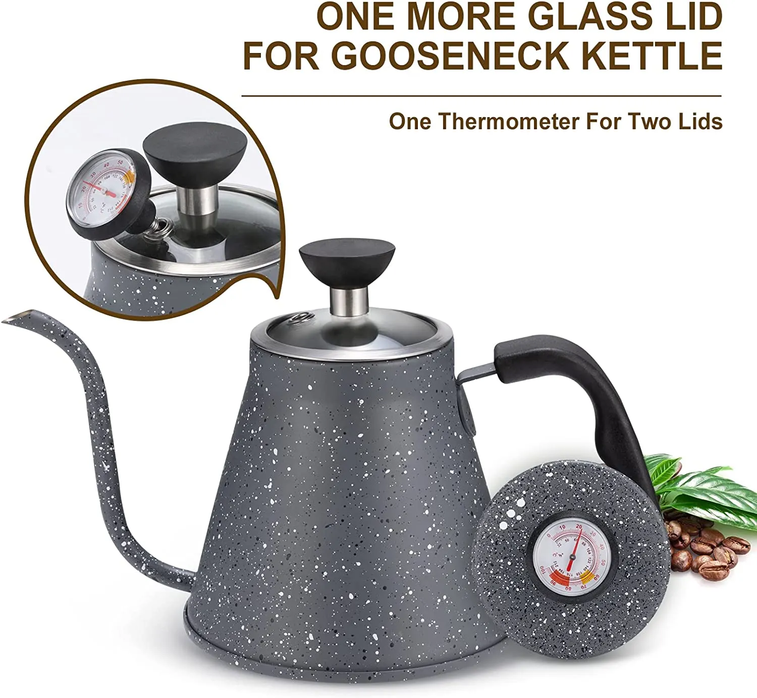 WENEGG Gooseneck Kettle for All Stovetops - 40oz/1.2L Coffee Kettle with Optimal Spout and Built-In Thermometer Pour Over Kettle with Premium Food Grade Stainless Steel for Health Protection