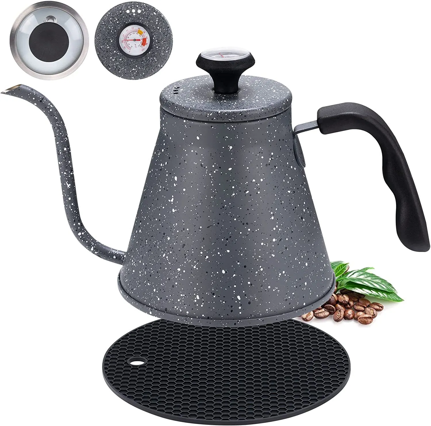 WENEGG Gooseneck Kettle for All Stovetops - 40oz/1.2L Coffee Kettle with Optimal Spout and Built-In Thermometer Pour Over Kettle with Premium Food Grade Stainless Steel for Health Protection