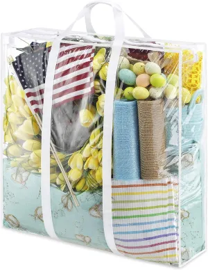 Whitmor Jumbo Everyday Holiday Bag, Seasonal Storage for Easter, Fourth of July, Fall & Christmas, Clear/White Large