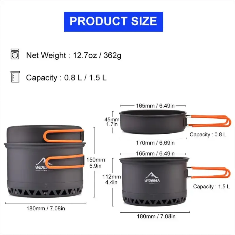 Widesea camping 1.3l 2.3l cookware outdoor cooking set heat cooker travel tableware pot kettle