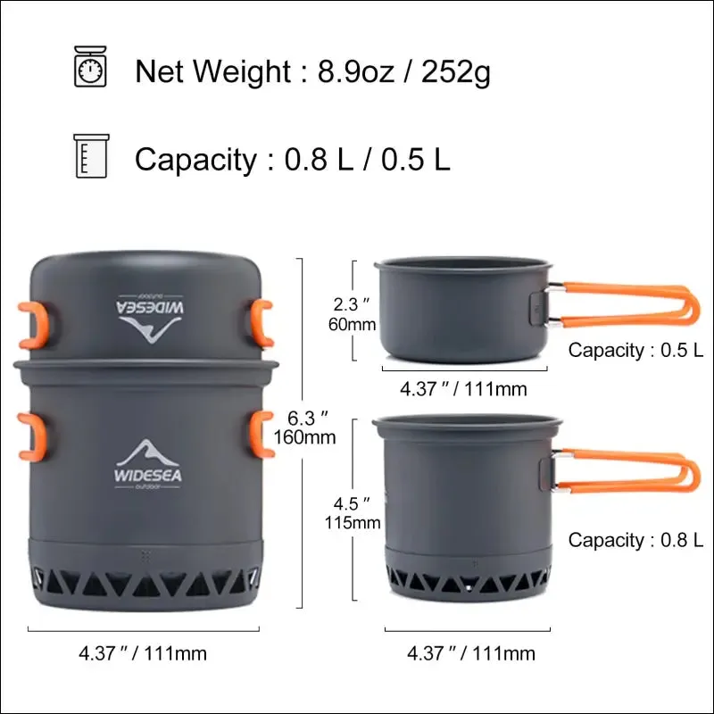 Widesea camping 1.3l 2.3l cookware outdoor cooking set heat cooker travel tableware pot kettle