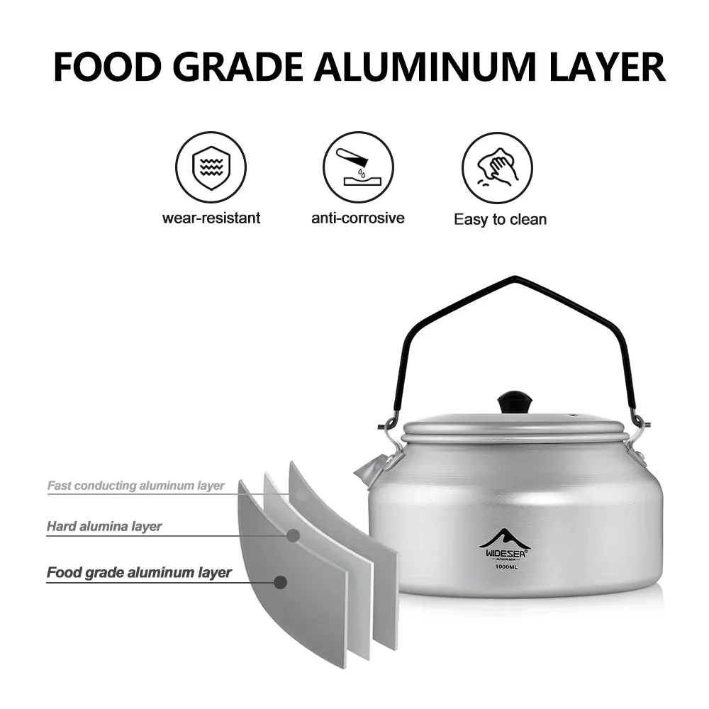 WIDESEA Camping 1L Aluminium Kettle – Lightweight & Portable Outdoor Cookware
