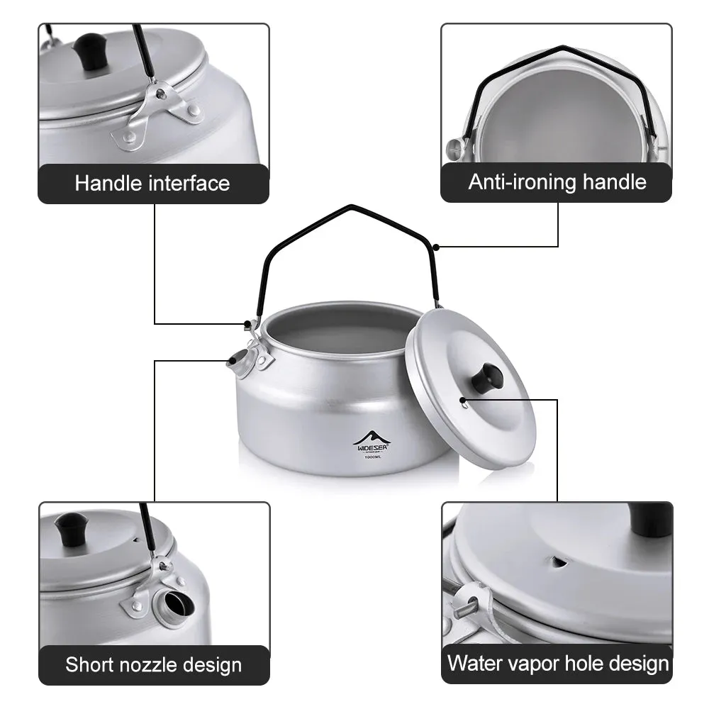 WIDESEA Camping 1L Aluminium Kettle – Lightweight & Portable Outdoor Cookware