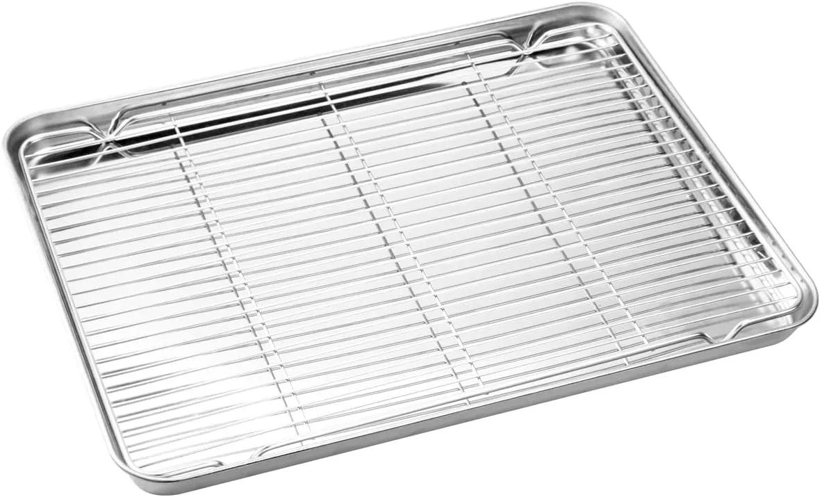 Wildone Baking Sheet & Rack Set [2 Sheets   2 Racks], Stainless Steel Cookie Pan with Cooling Rack, Size 16 x 12 x 1 Inch, Non Toxic & Heavy Duty & Easy Clean