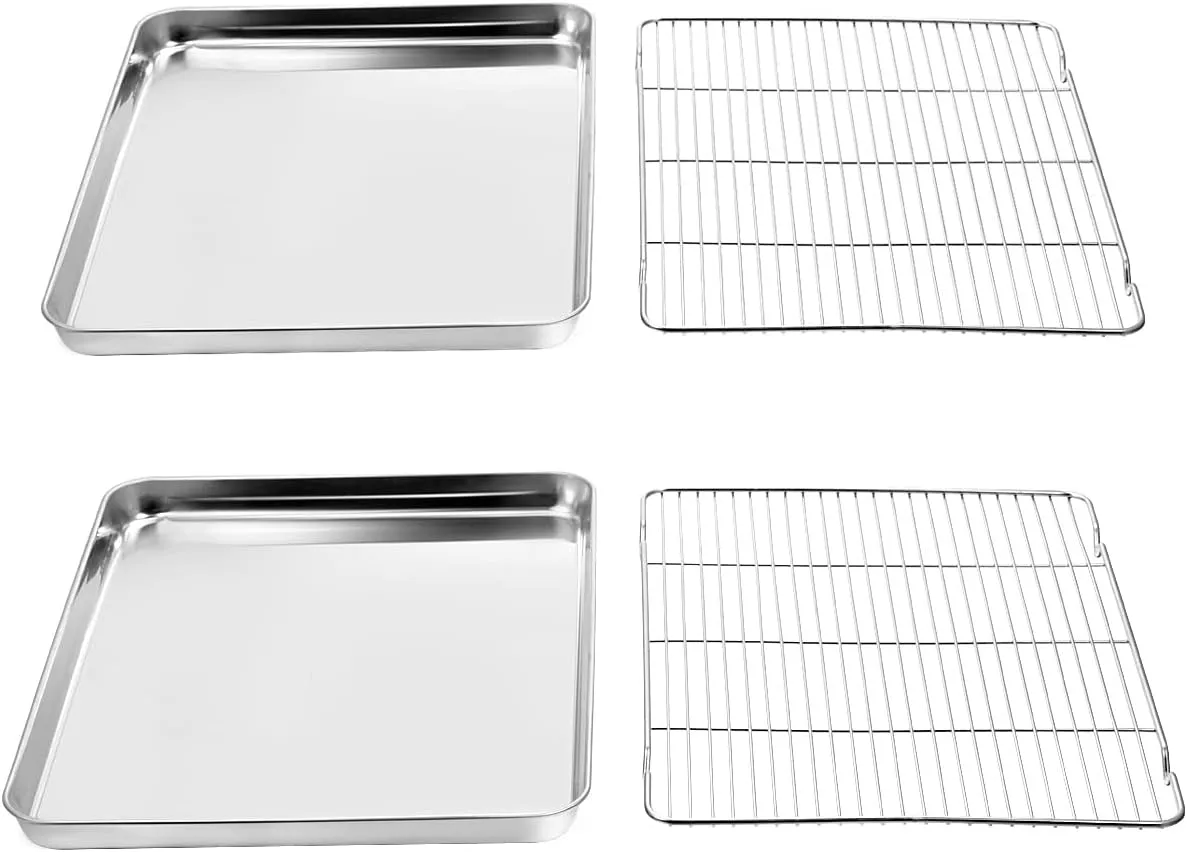 Wildone Baking Sheet & Rack Set [2 Sheets   2 Racks], Stainless Steel Cookie Pan with Cooling Rack, Size 16 x 12 x 1 Inch, Non Toxic & Heavy Duty & Easy Clean